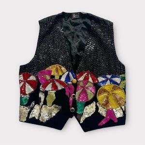 Vintage 80s/1980s Bright Sequined Umbrella Vest